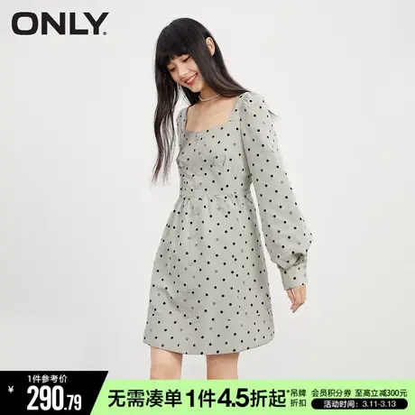 ONLY冬季潮流方领波点高腰长袖短款连衣裙女|123107087商品大图