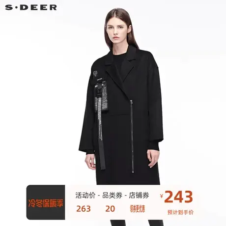 sdeer圣迪奥个性前卫装饰开衩下摆平驳领毛呢大衣女外套S18481822📃商品大图