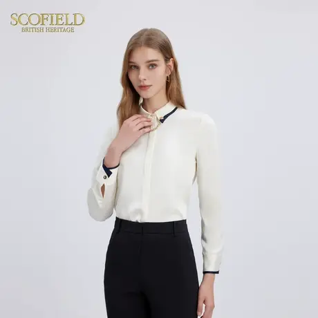 Scofield女装撞色翻领设计感白衬衫时尚气质长袖上衣秋季上衣商品大图