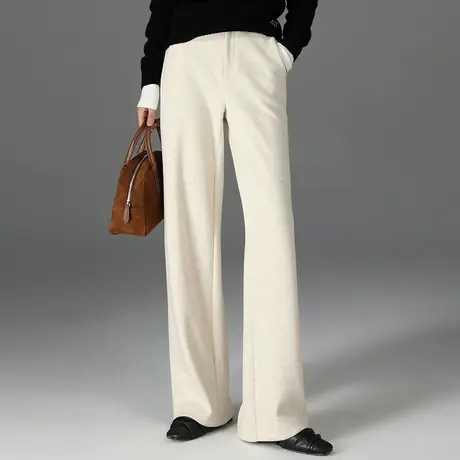 小个子毛呢窄版西装阔腿裤女秋冬米色裤子白色加绒直筒裤休闲裤冬商品大图