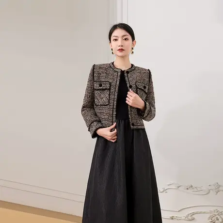 希区瑞普2025新款小香风外套时尚名媛短款圆领羊毛呢女商品大图