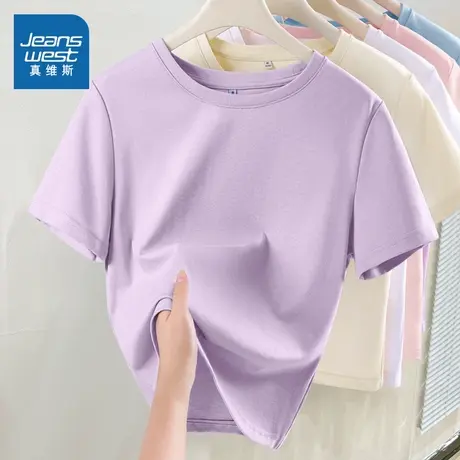 NOB真维斯短款纯棉短袖t恤女2025新款夏季青少年正肩宽松半袖上衣商品大图