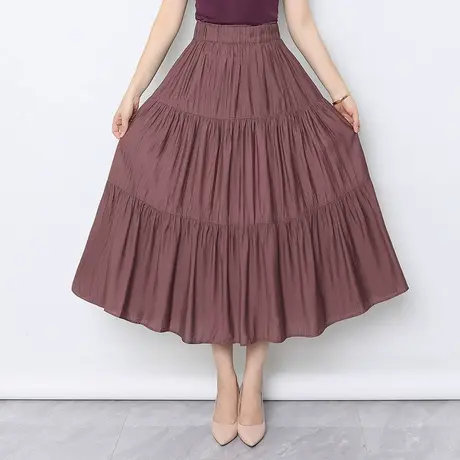 a字半身裙女2025夏季新款松紧高腰中长款蛋糕裙薄款休闲大摆裙子商品大图