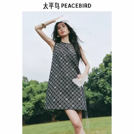 【来了就好】太平鸟无袖背心连衣裙老花纹样A字短裙宽图片