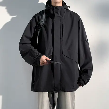 连帽港风外套男2025年春季户外冲锋衣夹克男潮牌春秋款工装上衣服图片