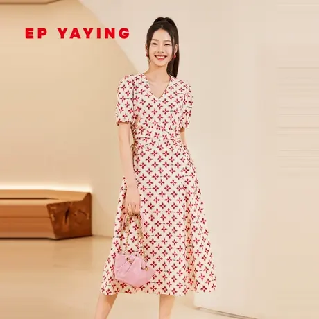 EP YAYING雅莹女装 气质V领收腰泡泡袖连衣裙 2023夏装新款4674A图片