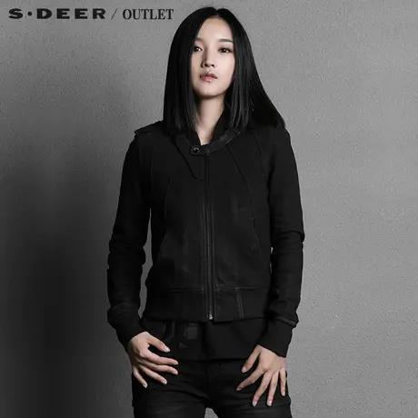 sdeer圣迪奥女装2017秋装机车廓形帅气圆领夹克外套S15382202图片