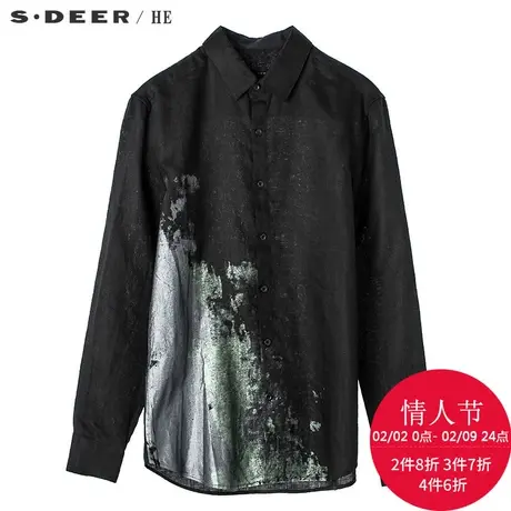 sdeerhe 圣迪奥文艺气息酷黑撞色光泽晕染翻领长袖衬衫H15470501图片