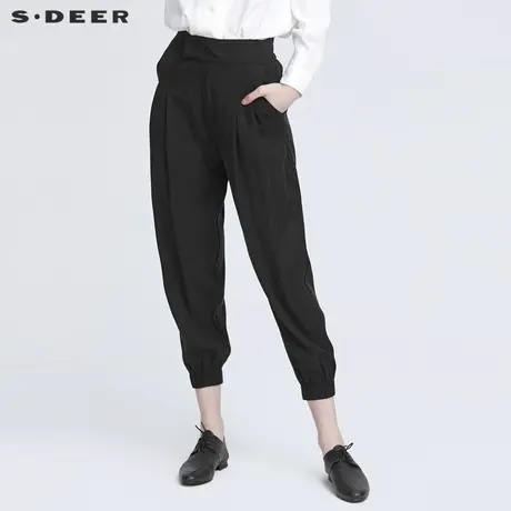 sdeer圣迪奥2022春新款松紧拼接高腰哈伦裤通勤九分裤女S22160806图片
