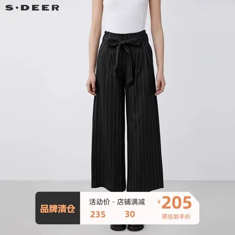 S·DEER圣迪奥女装冬季新休闲系带高腰撞色条纹直筒长裤S21480812图片