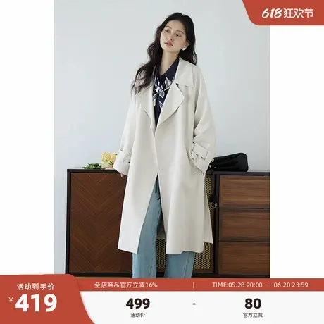 嘉茱莉2025新款高级感无扣长款风衣女宽松休闲英伦风春秋外套翻领商品大图