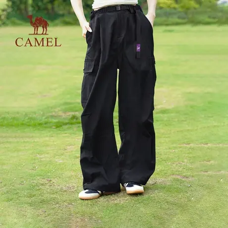 骆驼女装2025夏季新款阔腿显瘦户外运动宽松休闲裤抽绳束脚工装裤商品大图