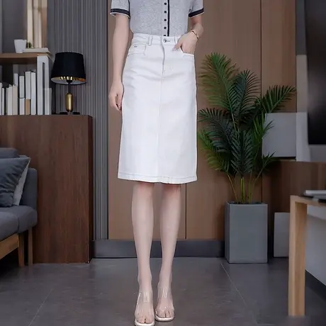 高腰开叉牛仔半身裙女夏季轻薄中长款显瘦A字裙休闲百搭包臀裙图片