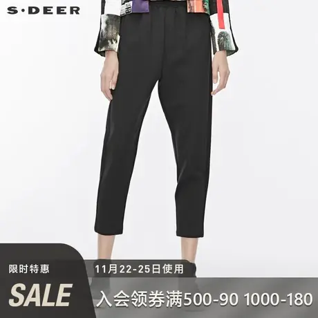 sdeer圣迪奥女装春夏时尚休闲松紧插袋黑色长裤S19480863👒商品大图