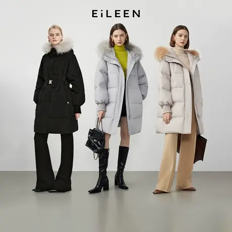 EiLEEN朗姿白鹅绒设计感中长羽绒服外套图片