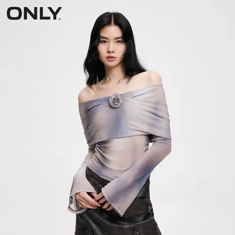 ONLY奥莱春季时尚潮流设计感晕染一字肩长袖T恤女图片