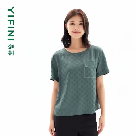 Yifini/易菲新中式提花醋酸凉感宽松短款小衫女夏装新款上衣T图片