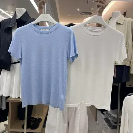 简约百搭天丝羊毛舒适短袖T恤女2025夏季圆领小衫显白透气上衣潮商品大图