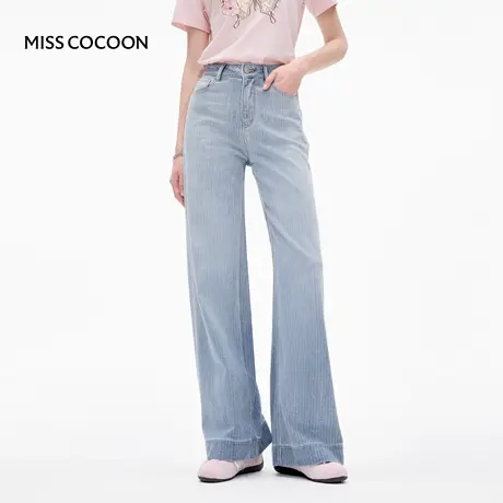MISSCOCOON可可尼渐变烫钻牛仔裤女2025秋季新款宽松高腰棉阔腿裤商品大图