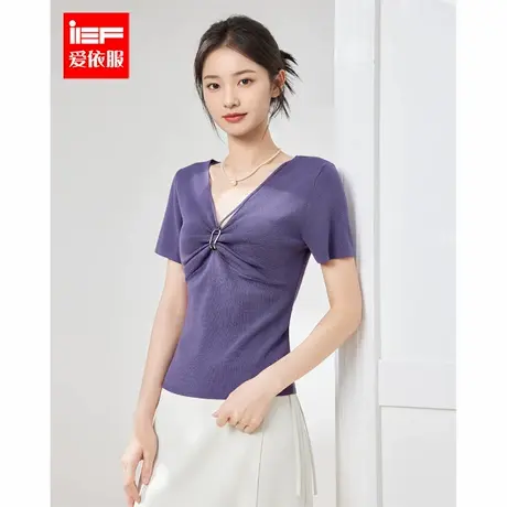 IEF/爱依服高个子2025夏季新款韩版成熟优雅通勤气质V领毛织上衣商品大图