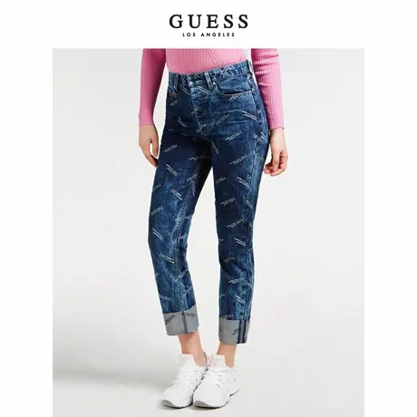 GUESS2020新冬女全幅字母印花直筒牛仔长裤-W0YA50D42D1商品大图
