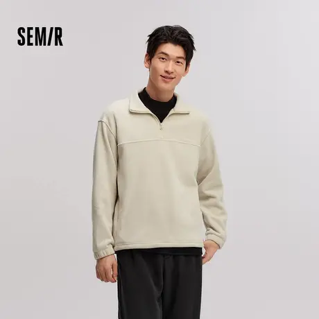 [商场同款]森马卫衣男摇粒绒2024冬新款半开襟绣花情侣装时尚百搭图片