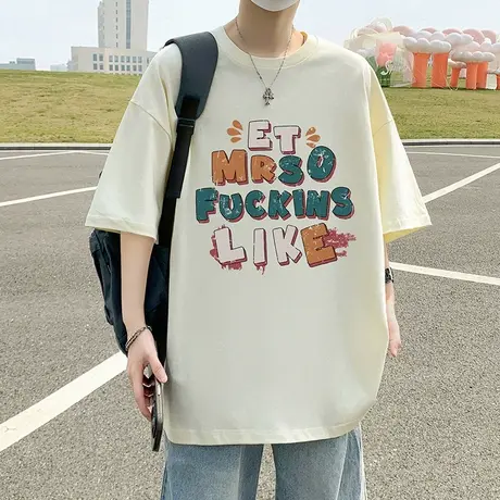 短袖T恤男夏季新款宽松纯棉半袖美式休闲圆领上衣高街潮牌体恤衫图片