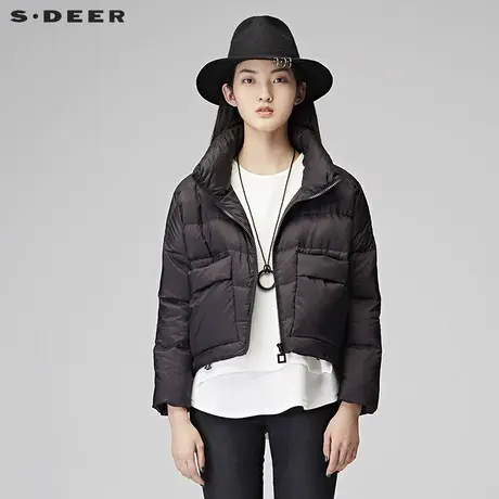 sdeer圣迪奥女装2018冬装酷黑占领短款长袖羽绒服S17462427图片
