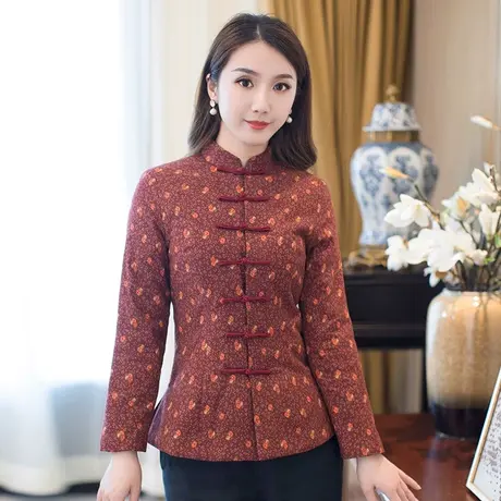 筠雅唐装棉服女款冬季中国风加厚旗袍小棉袄复古修身中式盘扣上衣商品大图
