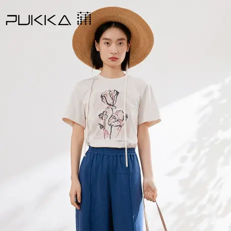 蒲PUKKA 夏季新品棉手绘系印花短袖T恤图片