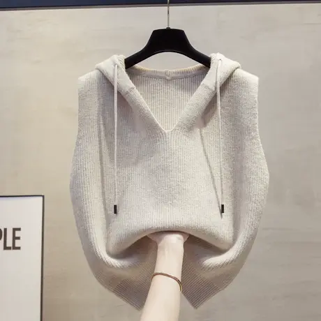 连帽针织马甲背心女2025春秋新款宽松外穿马夹叠穿内搭毛衣坎肩商品大图