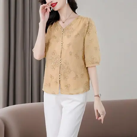 新中式国风雪纺衬衫女夏季新款气质宽松遮肉显瘦洋气妈妈上衣薄款图片