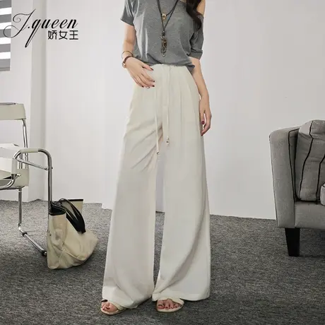 白色亚麻阔腿裤女夏季新款高腰显瘦棉麻直筒裤宽松休闲拖地长裤子商品大图