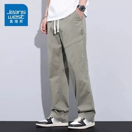 KZ真维斯春秋季纯棉休闲长裤男士直筒宽松工装阔腿美式复古男裤子商品大图