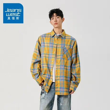 N5真维斯男士长袖衬衫2025秋季新款美式潮流宽松外套男生休闲衬衣商品大图