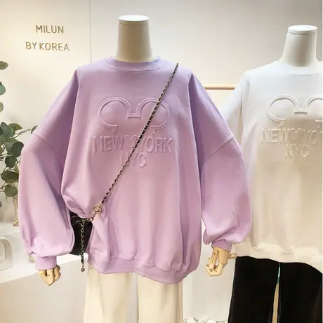 2021春季新款韩国东大门ins简约百搭休闲字母宽松卫衣大码显瘦图片