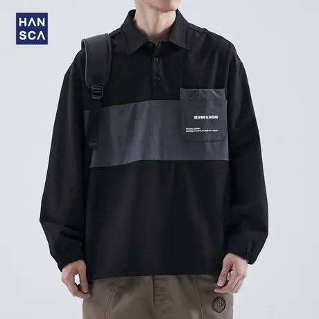 hansca山系Polo领衬衫男长袖秋季复古潮流宽松休闲户外衬衣外套男商品大图