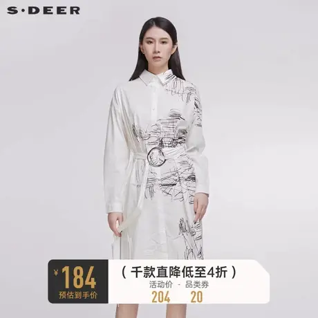 sdeer圣迪奥秋装长袖原创线条涂鸦衬衫通勤OL连衣裙女S20181204👨商品大图