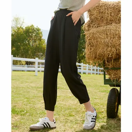 a02纯色简约高腰九分束脚裤春季百搭遮肉街头风女式休闲裤商品大图