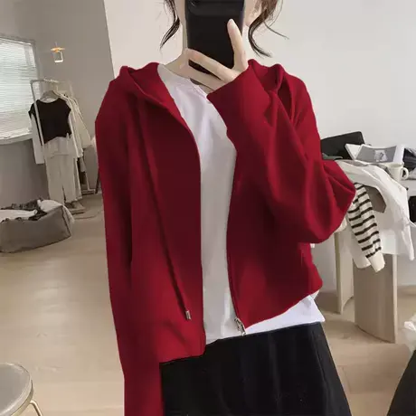 短款外套卫衣女2025新款秋冬季加绒长袖拉链开衫休闲连帽运动上衣商品大图