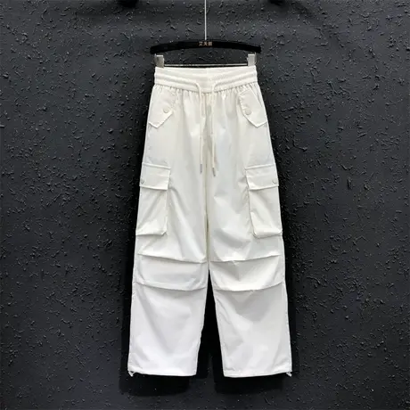 2025春夏季新款复古显瘦ins工装裤百搭松紧直筒休闲裤长裤女港风商品大图