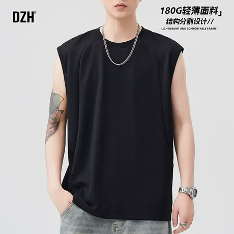 青少年黑色纯色外穿背心男夏季薄款运动无袖t恤上衣砍袖2025新款商品大图