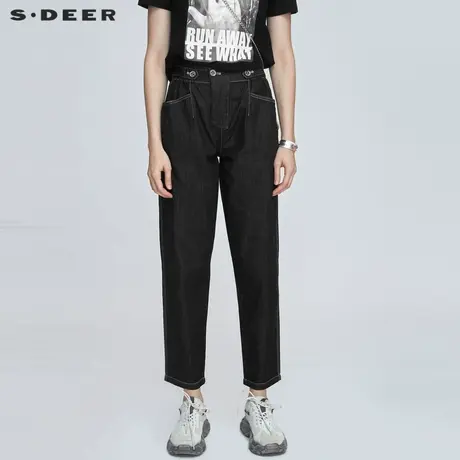 sdeer圣迪奥女装夏装长裤休闲裤松紧拼接修身牛仔长裤S21280840商品大图