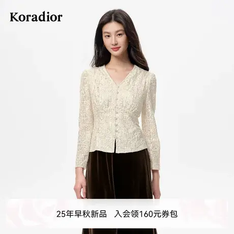 珂莱蒂尔2025年秋季新款法式优雅气质亮片衬衫女士V领通勤小衫商品大图