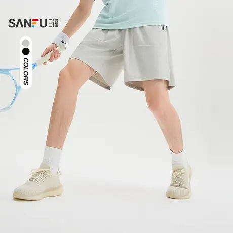 三福2025夏季男士口袋拉链短裤 运动风宽松橡筋腰头裤子507060图片