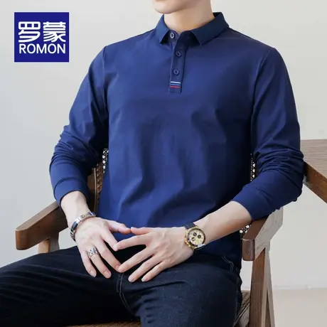 罗蒙2025春秋季新款纯色长袖宽松翻领男士T恤纯棉保罗POLO衫打底商品大图