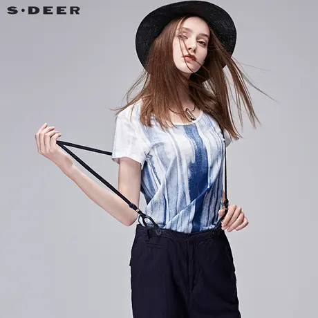 sdeer圣迪奥女装晕染圆领短袖全棉女士T恤S17280194图片