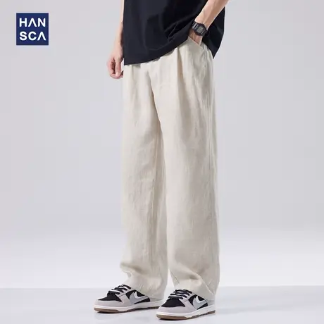 hansca宽松直筒棉麻休闲裤男夏季新款美式轻薄高街vibe休闲长裤子商品大图