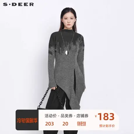 sdeer圣迪奥女装半高领印花开衩不规则长袖针织衫S21383512图片