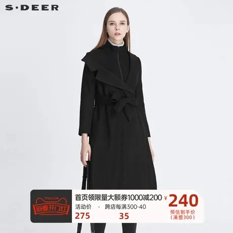 sdeer圣迪奥新品女装休闲立领不对称拼接收腰毛呢大衣S20481856图片